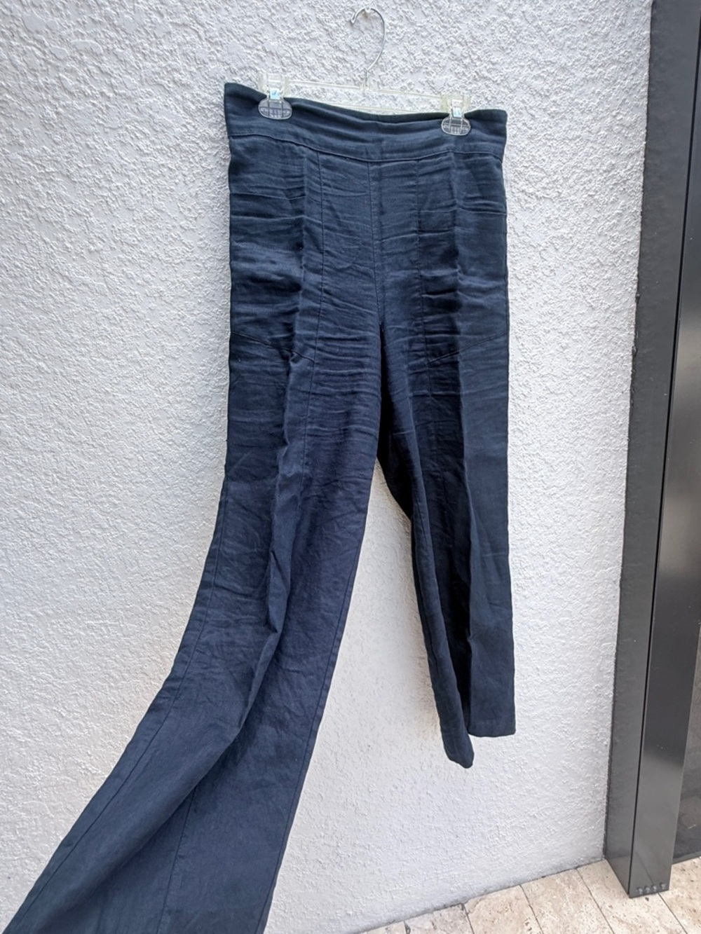 Women's Navy High-Waist Wide-Leg Linen Pants
